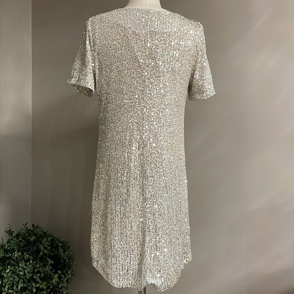 7 for All Mankind women’s FULL silver sequins T shirt mini dress formal slip on - Picture 5 of 13